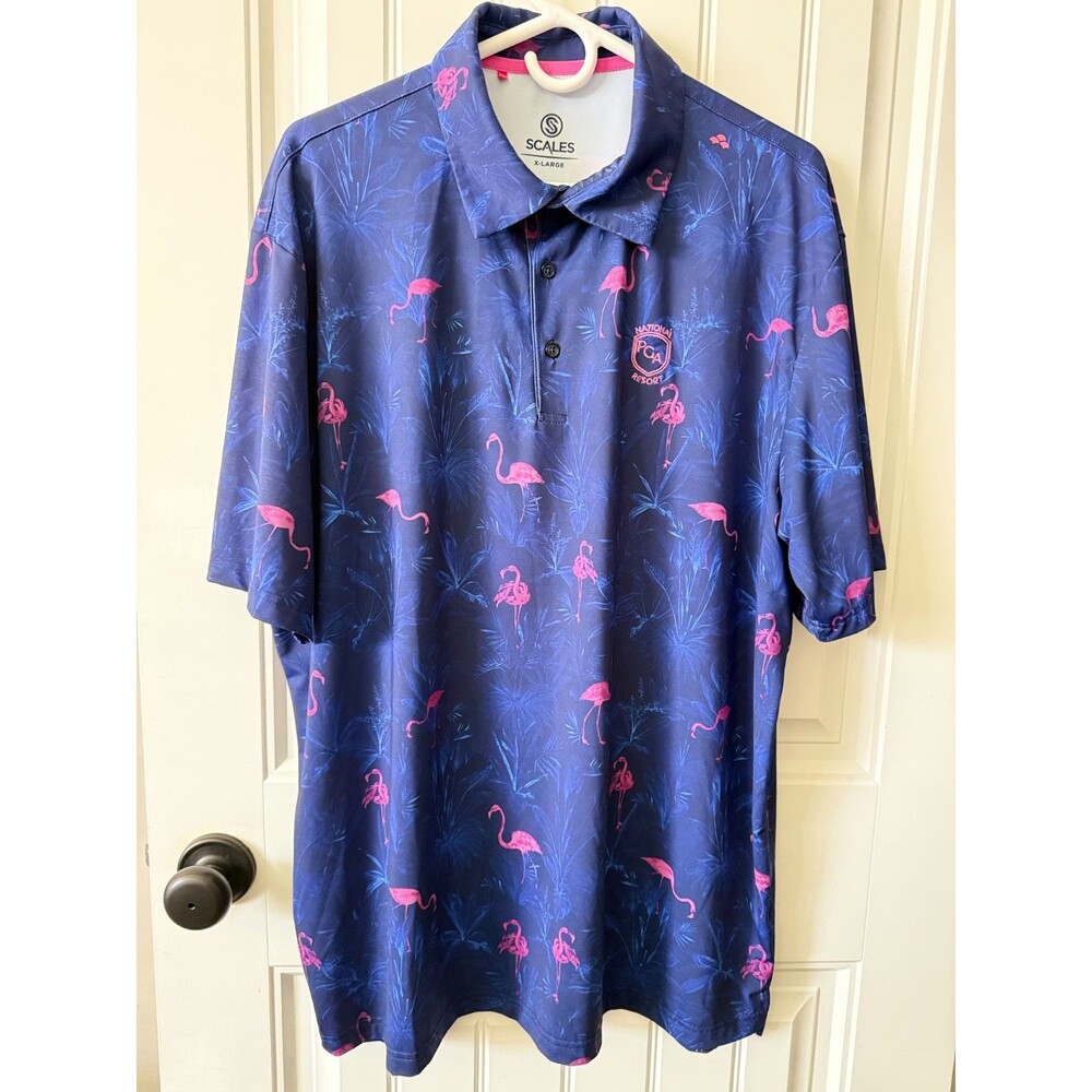 Scales Gear The Flamingo Golf Polo Shirt Mens XLarge XL Blue PGA Resort Tropical